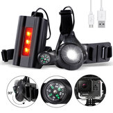 Lumière d'avertissement multifonctionnelle pour la course avec 4 modes, lampe USB pour le torse pour la marche, la course à pied à vélo avec une boussole pour caméra d'action