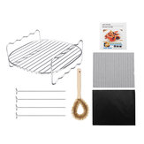 Stainless Steel Air Fryer Baking Tray BBQ Grill Rack w/ Skewers Brush for Cooking Grilling Drying 