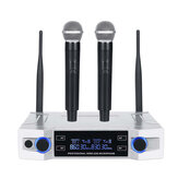 Sistema de micrófono inalámbrico UHF profesional de 2 canales y 2 micrófonos de mano inalámbricos para karaoke, discursos y suministros para fiestas. Micrófono cardioide