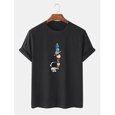 100% хлопок, мужские забавные футболки с рисунком астронавта и планеты с коротким рукавом