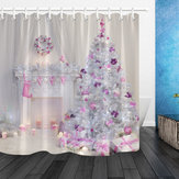 Árvore de Natal Interior Lareira Xmas Decorada Rosa Interior Cortina de Chuveiro Conjuntos de Banheiro