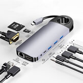 HOWEI 10-в-1 адаптер док-станции концентратора USB-C с 3 * USB 3.0 / 60 Вт Type-C PD / 4K HD Дисплей Видеовыход / 1080P VGA / RJ45 Сетевой порт / 3,5-мм аудиоразъем / устрой