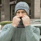 Männer 2PCS Wolle Plus Samt Plus Dicke Winter Outdoor Warm halten Nackenschutz Kopfbedeckung Strickschal Mütze