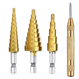 Drillpro 4-piece Combo Package Contains the Center Punch Locator Without Cap and 3pc Step Drills with Hexagon Shank
