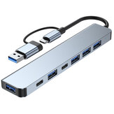 7 az 1-ben Type-C Dokkoló állomás USB Adapterrel USB2.0*4 USB3.0 USB-C adat PD5W USB-C Multiport Hub Splitter Adapter PC Laptophoz