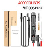 Multímetro digital MUSTOOL MT005/MT005PRO tipo lápiz, cuenta con 4000 rangos profesionales, medidor de voltaje y resistencia en corriente alterna y continua sin contacto con las puntas, probador de diodos y opción de autoevaluación