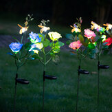Luminária de jardim solar com rosas e abelhas artificiais, com 4 LEDs, simulação de flores, paisagem de jardim