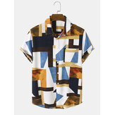 Original 
            Mens Irregular Color Block Print Chest Pocket Short Sleeve Shirts