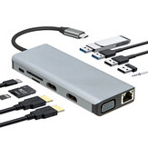 12 in 1 Triple Display USB-C Hub Docking Station Adapter Met 2 * USB 3.0 / 2 * USB 2.0 Poort / Gigabit RJ45 Netwerk / 100W Type-C PD3.0 Power Delivery / 2 * HDMI 4K HD Display / VGA / 3.5mm Audio Jack / SD/TF-geheugenkaartlezers