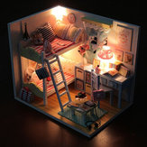 Hoomeda DIY Souvenirs d'enfance en bois avec LED+Mobilier+Housse Maison de poupées