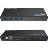 WAVLINK USB 3.0 Dockingstation USB Hub Unterstützt 5K/Dual 4K @60Hz Videoausgänge Dual Monitor mit 6 USB 3.0, 2 DP, 2 HDMI, Gigabit Ethernet, 3,5 mm Audio & Mikrofon