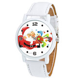 Relógio de couro fofo com padrão de Papai Noel soprando Suona para homens e mulheres