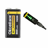 2PCS OKcell 9V 800mAh Bateria Lipo recarregável via USB para modelo de helicóptero RC Microfone