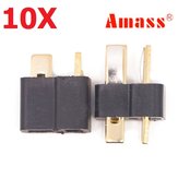 10 pares de conectores de plugue Amass AM-1015 T pretos macho e fêmea