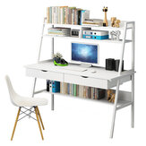 Mesa de escritorio grande para computadora portátil, mesa de estudio con estantería para libros y estación de trabajo con estantes y 2 cajones, muebles de oficina en casa