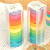 10 Rolls Rainbow Paper Tapes Adhesive Stickers Candy Color Decorative Tapes Stationery For Scrapbook Supplies