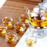 Set di teiera in vetro borosilicato resistente al calore con scaldavivande e 6 tazze doppie per tè