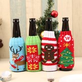 Noël bonhomme de neige Deer Knitting Stockings Bonbons cadeaux sacs Beer Wine Bottle Cover Set Décorations de Noël