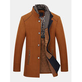 Mens Autumn Winter Casual Slim Fit Stand Collar Scarf Detachable Stylish Woolen Overcoat Jacket