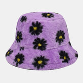 Sombrero de cubo de patrón de margarita lindo, cálido y suave de lana para mujeres