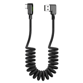 MCDODO CA-731 Type-C to USB Data Coiled Cable 90° Elbow 3A Fast Charging Cable Support QC4.0 Nylon Braided Cord