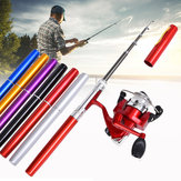Combo de vara de pesca e carretel LEO Mini em fibra de vidro e alumínio Carretel de pesca 5.1:1 Ferramentas de caça e pesca portáteis