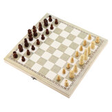 Ensemble de jeu en bois pliable 3 en 1 avec échecs, dames et backgammon pour enfants et adultes