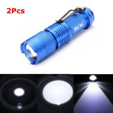 2 Adet Mavi Renkli MECO Q5 500LM Çok Renkli Yakınlaştırılabilir Mini LED El Feneri 14500/AA