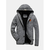 Autumn Winter Men's Cashmere Thermal Hooded Cardigan Casual Button Single-breasted Knitted Sweater 