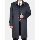 Winter Woolen Mid-long Business Casual Trench Coats Turn-down Collar Jacket for Men
