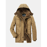 Heren dikke fleece winterjas met capuchon buiten effen kleur jas