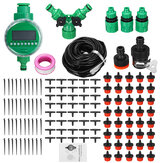 Sistema de Irrigação por Gotejamento com Mangueira de 15/25/30/40/50m + Temporizador Automático Kit de Plantas de Estufa