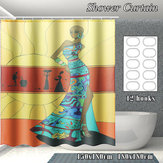 Gran cortina de ducha de poliéster impermeable para mujer con dibujos animados y ganchos