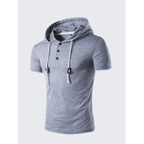 Yazlık Erkek Casual Kapşonlu Rope T-shirt Saf Renkli Kısa Kollu Sweater T-shirt