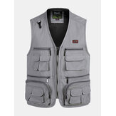 Mens Multi Big Pockets Outdoor Fishing Vest Solid Color Photographic Waistcoats