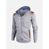 Men's Fashion Solid Color Hooded Sweatshirts Casual Zipper Deerskin Stitching Sport Hoodies