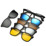 5 in 1 TR-90 Polarized Magnetic Glasses Clip On Magnetic Lens Sunglasses UV-proof Night Vision with Leather Bag