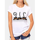 Casual Cat Print Crew Neck Short Sleeve Loose T-shirts