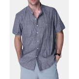 TWO-SIDED Stripe Bande Collar Casual Plus Taille Chemises en coton pour hommes