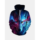 Unisex Star and Wolf Digital 3D Printing Long Sleeve Casual Fashion Hooded Sweatshirt