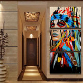 3-częściowy zestaw obrazów na płótnie przedstawiających indyjską kobietę w nowoczesnym stylu do dekoracji ścian w domu