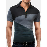 Men's Fashion Stitching Spell Color Short Sleeved Golf Shirt Leisure Turn-down Collar Tops 