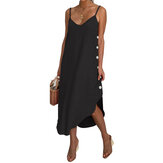 Женский ремень без рукавов с V-образным вырезом на пуговицах Solid Maxi Платье