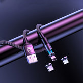 Twitch T02 3A LED Magnetisches Rundes Typ-C Micro-USB-Datenkabel für Samsung S10 S9 HUAWEI K30 LG