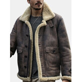 ChArmkpR Mens Biker Jacket Big Pocket épais chaud hiver manteaux en similicuir en peau de mouton