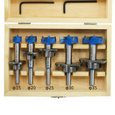 Drillpro 5-teiliges Forstnerbohrer-Set 15 20 25 30 35 mm Holzschneckenschneider Inbusschlüssel Holzbearbeitungs-Lochsäge für Elektrowerkzeuge Blau