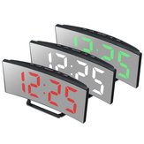 Relógio despertador digital curvo de LED com espelho para mesa, display de temperatura, funçao soneca e porta USB para o quarto