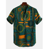 Erkek Vintage Çiçekli Etnik T-Shirt Yaz Sahili Dashiki Çiçekli Rahat Üst Giysi