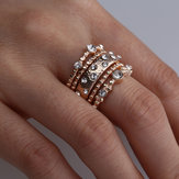 Rose Gold Stackable Ring Set Metal Geometric Rhinestone Inlay Ring