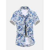 Sommer Herren Casual Slim Fit Kurzarmhemden Mode Blumen bedrucktes Hemd 